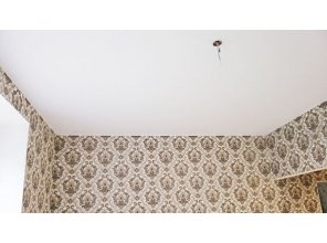 Бесшовный матовый натяжной потолок в спальню 8,8 м2