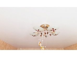 Бесшовный матовый натяжной потолок в гостиную 17,2 м2