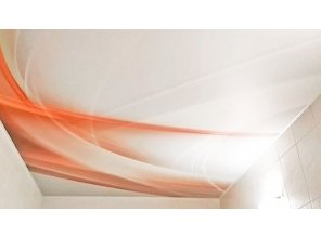 Сатиновый натяжной потолок 5,4 м2 в ванной с фотопечатью