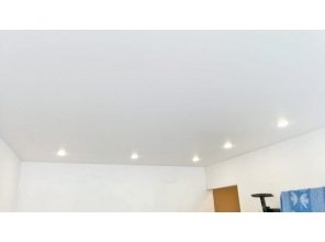 Бесшовный матовый натяжной потолок в гостиную 17,5 м2